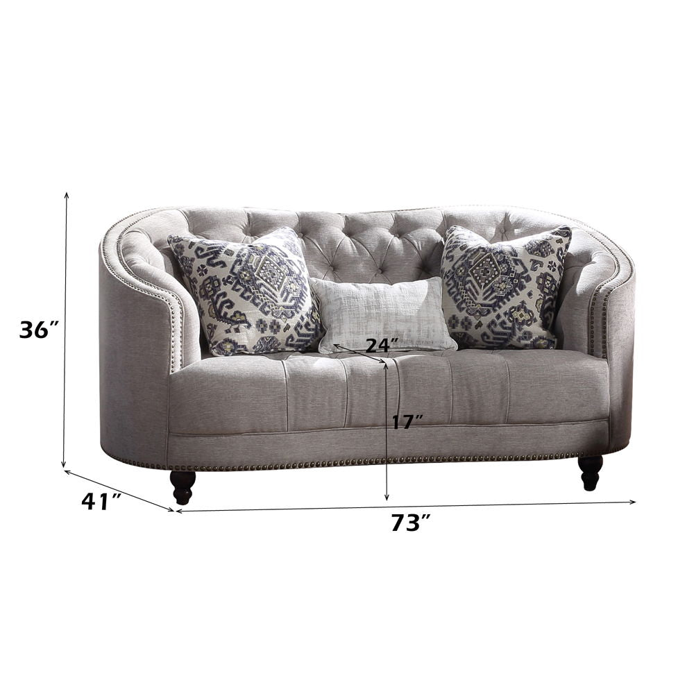 Saira - Loveseat With 3 Pillows - Light Gray Fabric