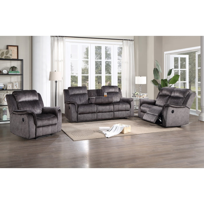 Dark Gray Fabric Power Recliners Sofa Set w/ Drop Down Tray (3-Piece)