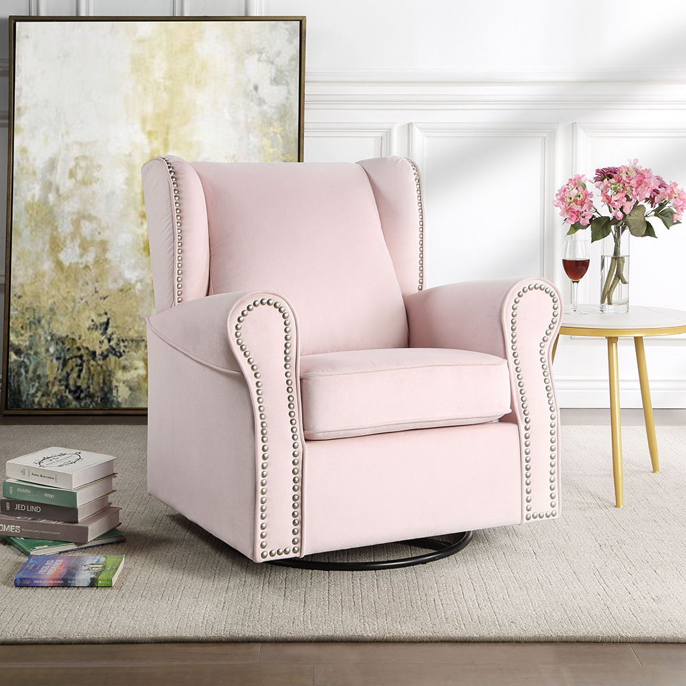 Tamaki - Swivel Chair With Glider - Pink Fabric