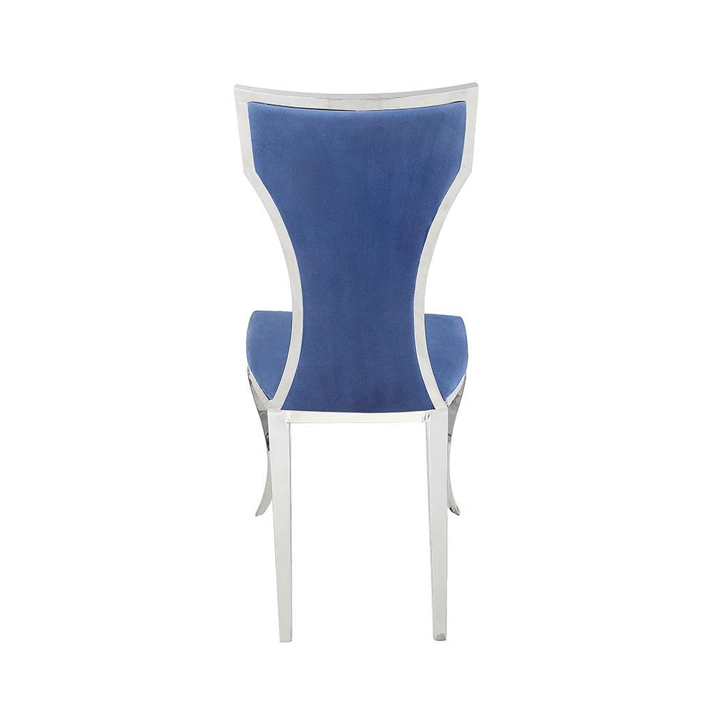 Azriel - Side Chair (Set of 2) - Blue Velvet & Mirroed Silver