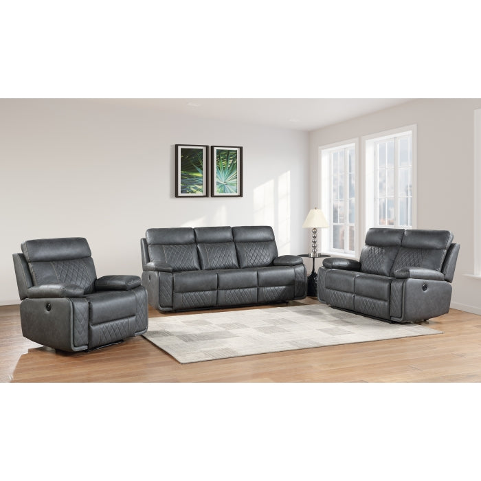Dark Gray Breathable Air Leather Power USB Recliners Sofa Set (3-Piece)