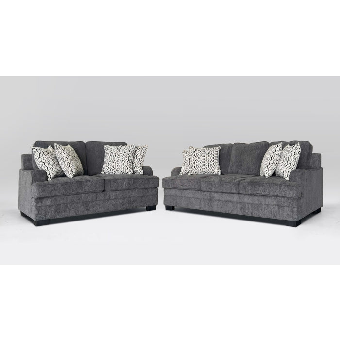 Dark Gray Fabric Stationary Sofa Set w/ 8 Pillows (2-Piece)