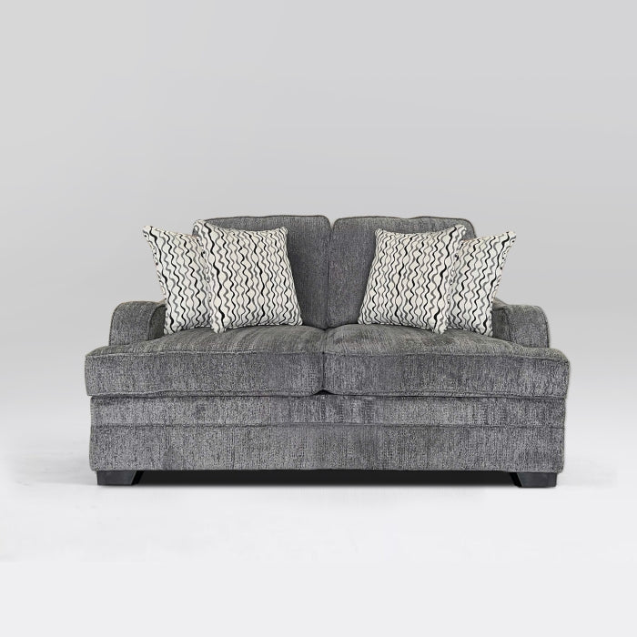 Dark Gray Fabric Stationary Sofa Set w/ 8 Pillows (2-Piece)