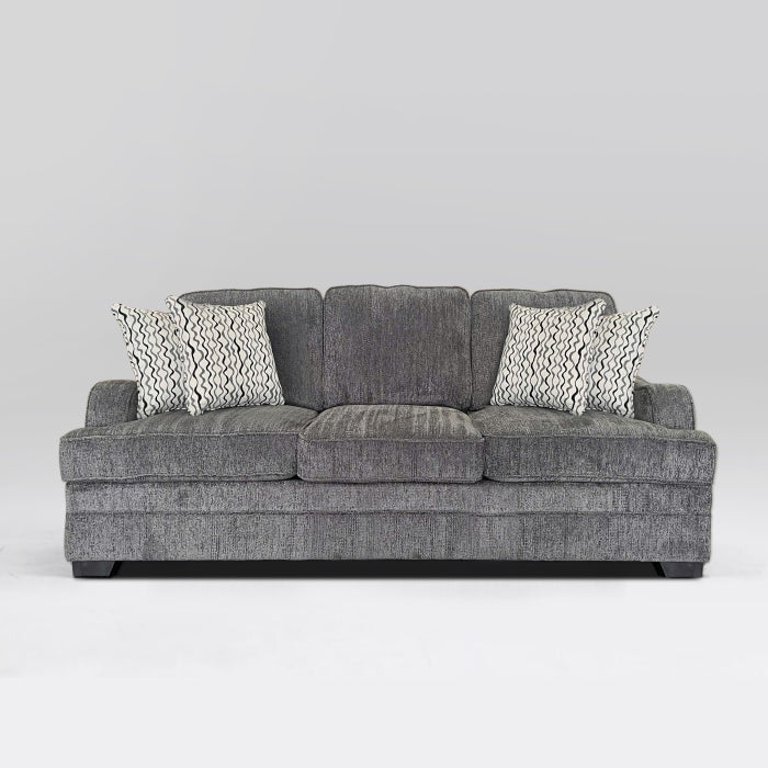 Dark Gray Fabric Stationary Sofa Set w/ 8 Pillows (2-Piece)