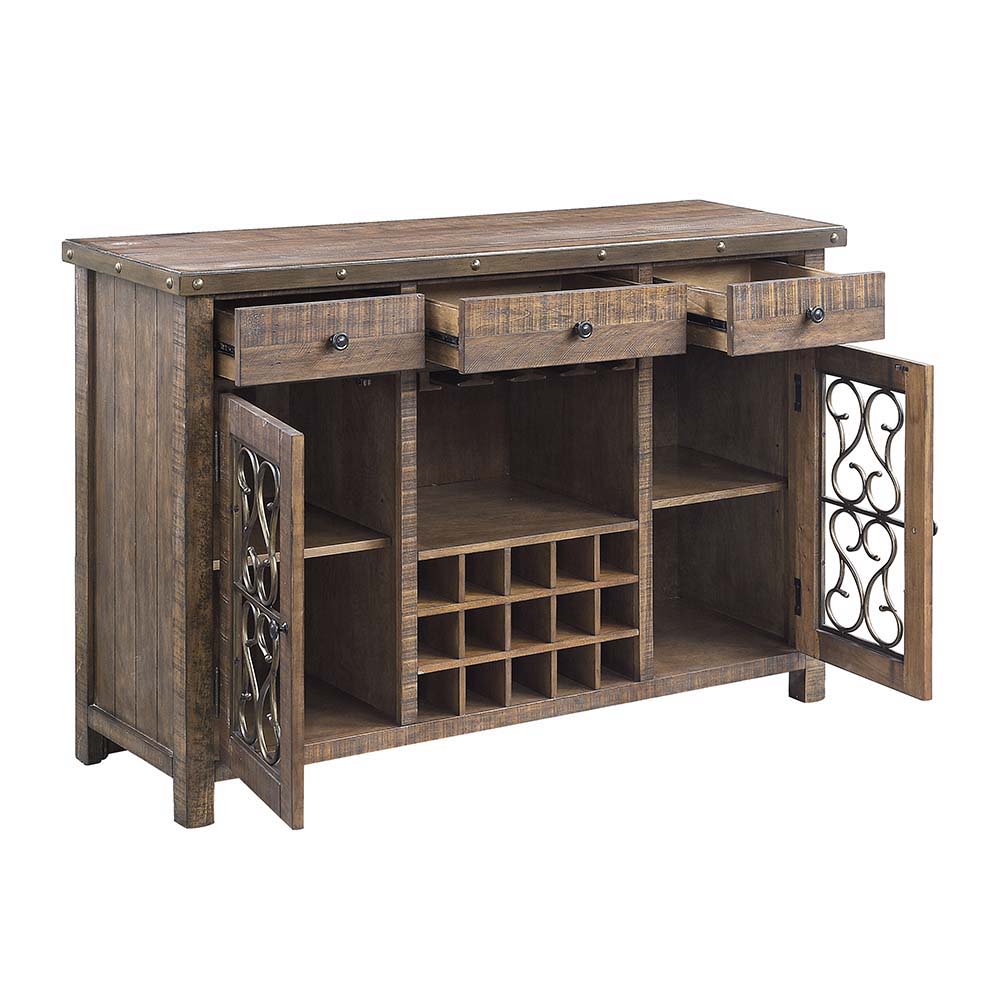 Raphaela - Server With Cup Holder & Wine Rack - Weathered Cherry