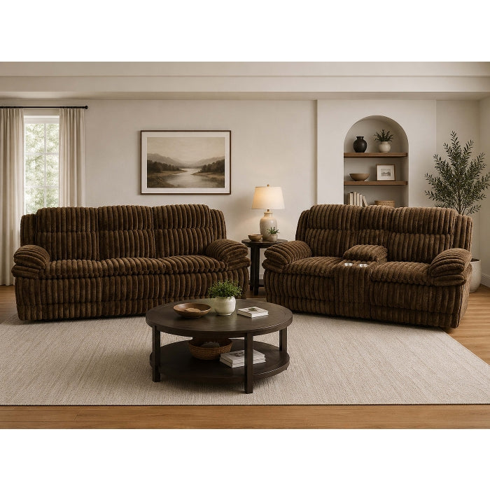 Brown Corduroy Manual Recliners Glider Sofa Set (3-Piece)