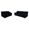 Black Corduroy Stationary Sofa Set w/ USB & Pillows (2-Piece)