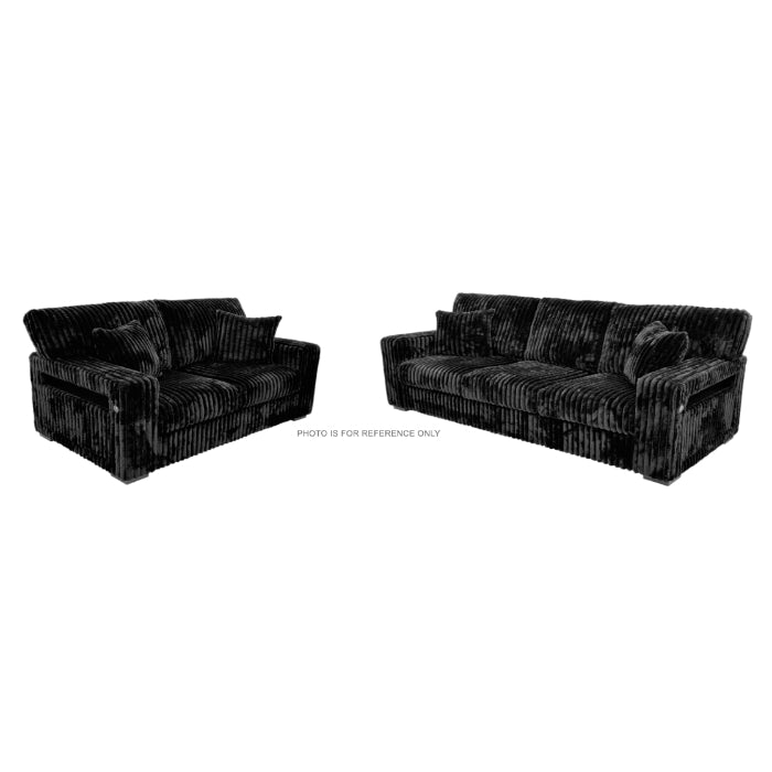 Dark Gray Corduroy Stationary Sofa Set w/ USB & Pillows (2-Piece)