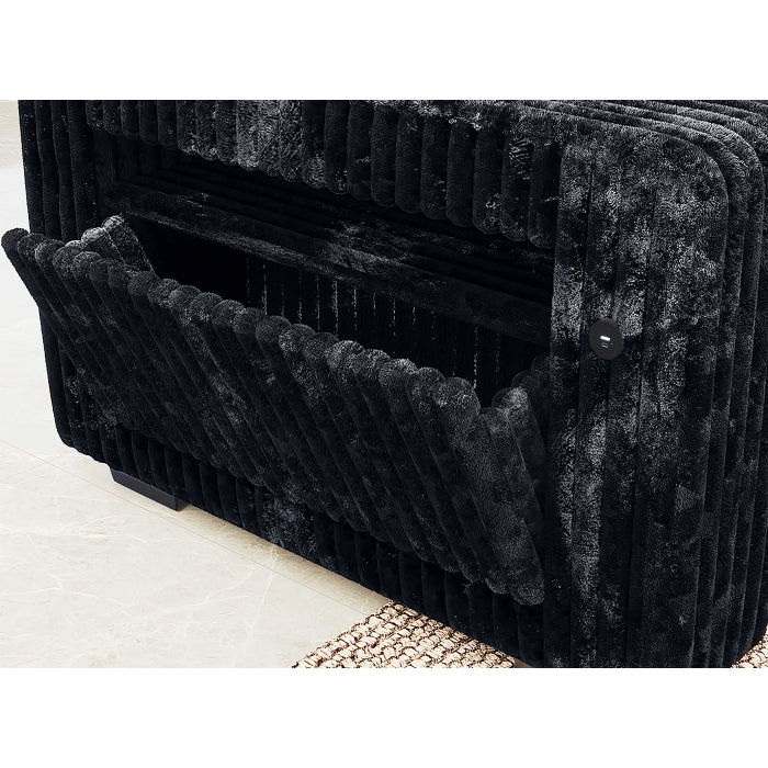 Black Corduroy Stationary Sofa Set w/ USB & Pillows (2-Piece)