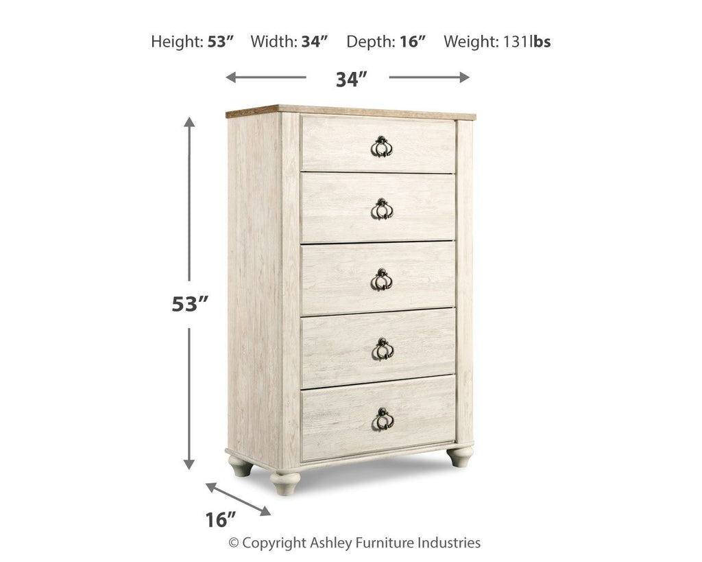 Willowton - Five Drawer Chest - Brown / Beige / White