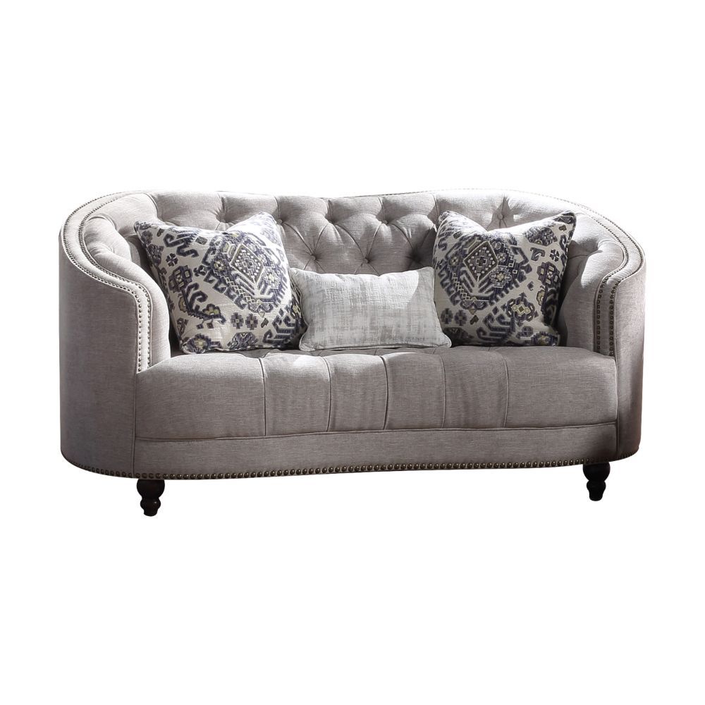 Saira - Loveseat With 3 Pillows - Light Gray Fabric