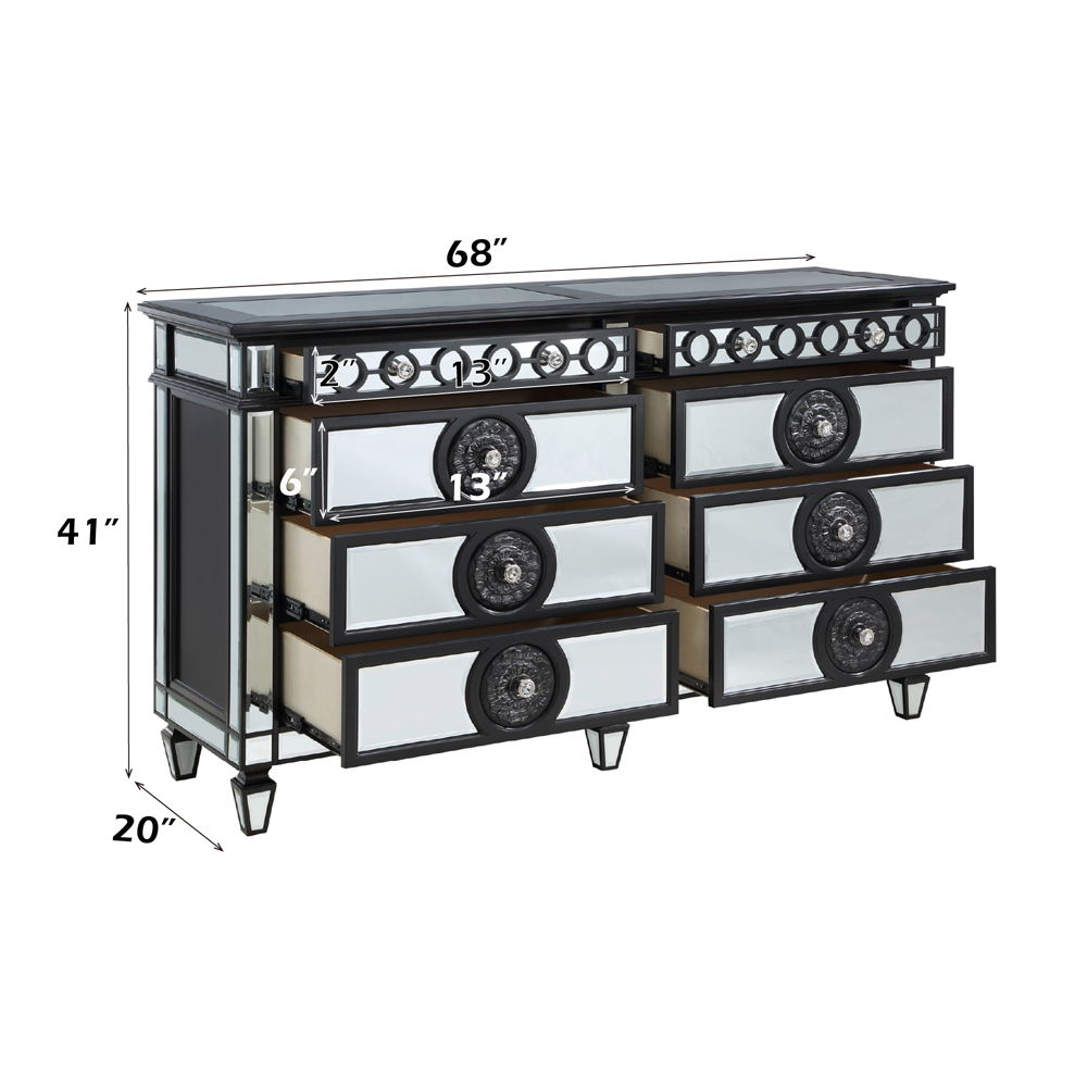Varian II - Dresser - Mirrored, Black & Sliver