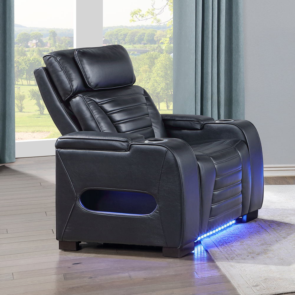 Ephron - Power Motion Recliner With Power Headrest & LED - Black