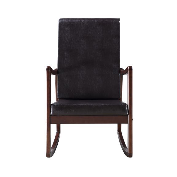Raina - Rocking Chair - Dark Brown Synthetic Leather & Espresso