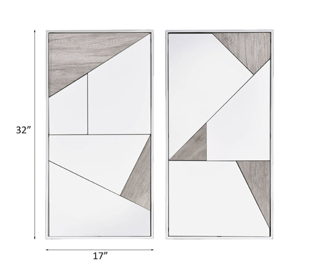 Chafik - Accent Mirror (Set of 2) - Mirrored, Natural Oak & Chrome