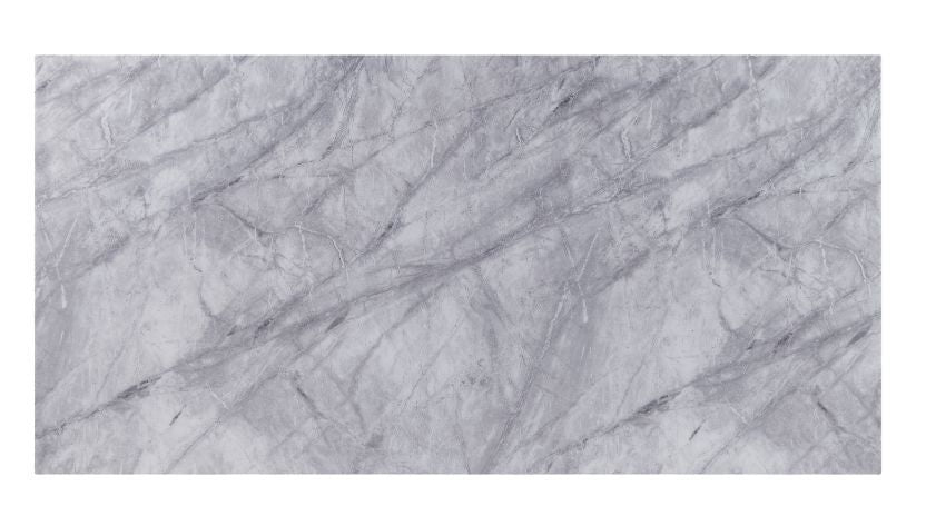 Satinka - Dining Table - Light Gray Printed Faux Marble Top & Mirrored Silver
