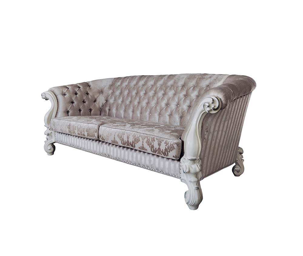 Versailles - Sofa With 7 Pillows - Ivory Fabric & Bone White