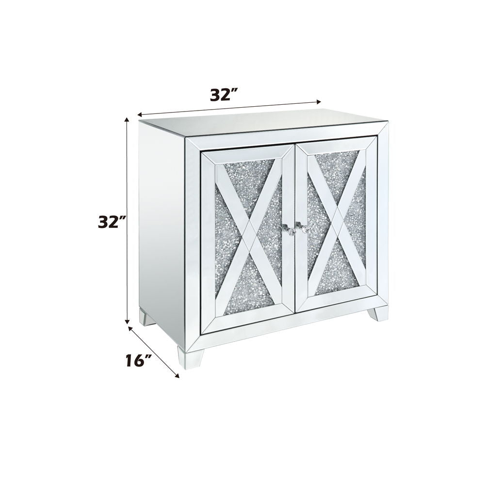 Noralie - 2 Door Console Cabinet - Mirrored & Faux Diamonds