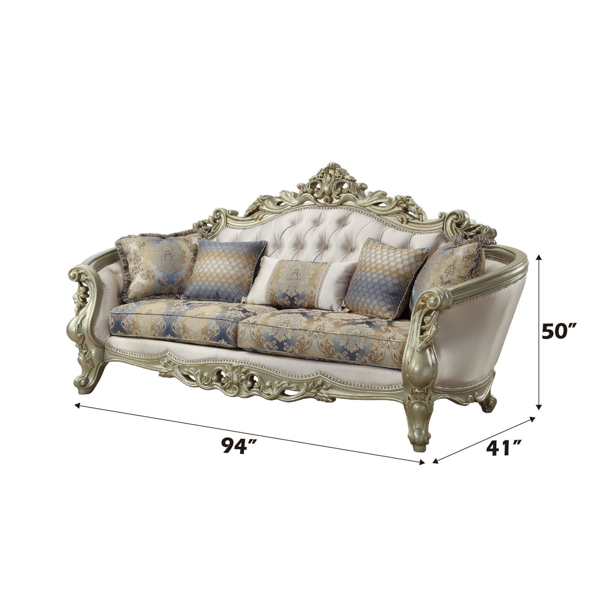 Gorsedd - Sofa With 5 Pillows - Fabric & Golden Ivory