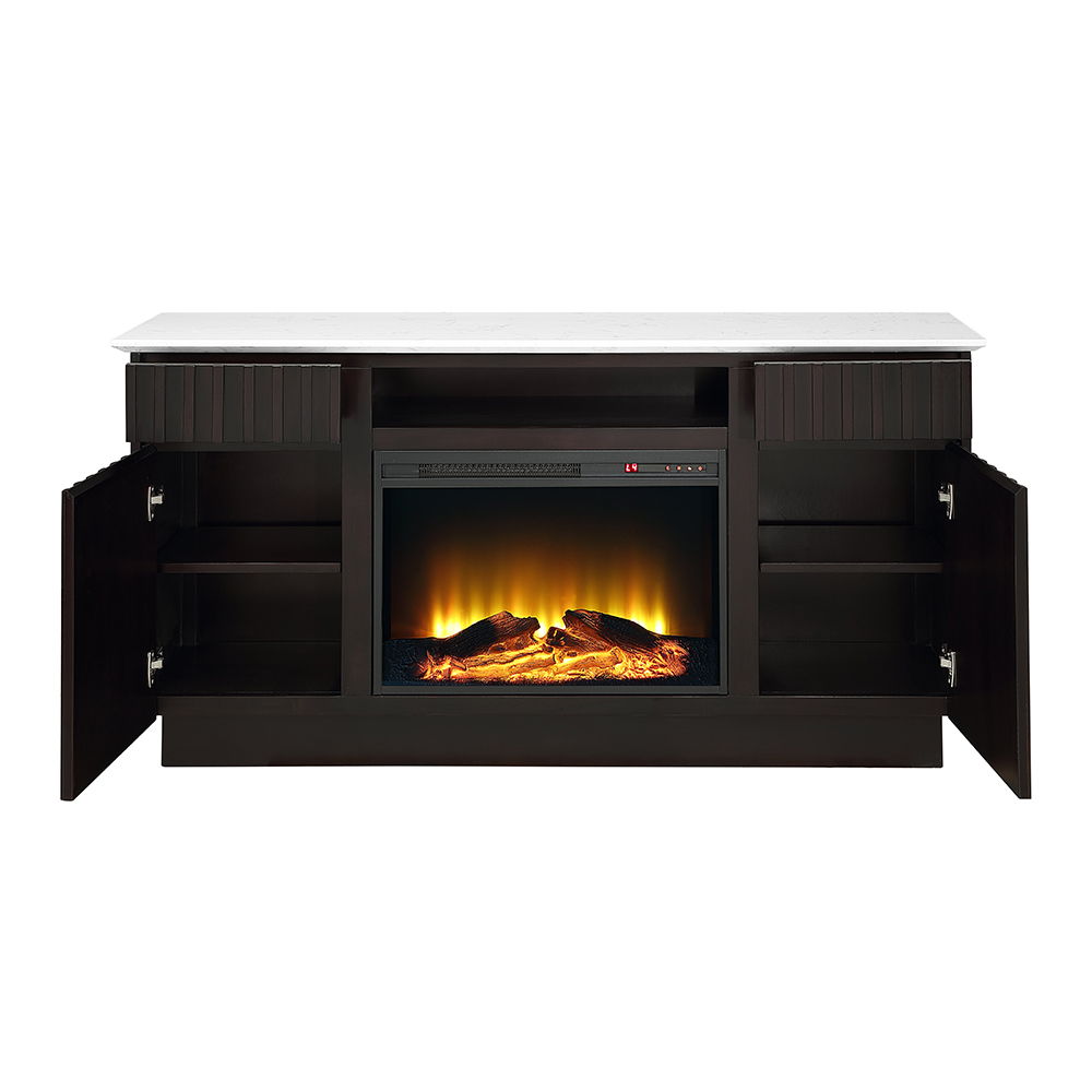 Jaramillo - Server With Fireplace - Engineered Marble & Rustic Espresso