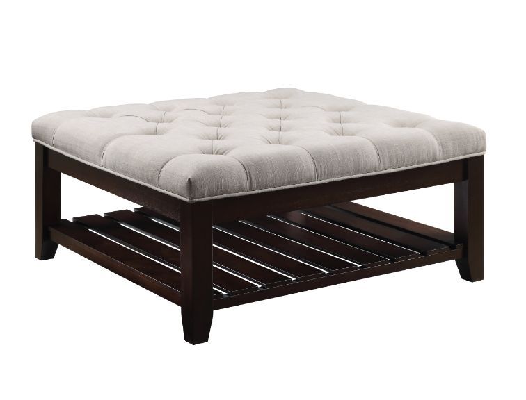 Aizen - Cocktail Ottoman - Beige Fabric & Espresso