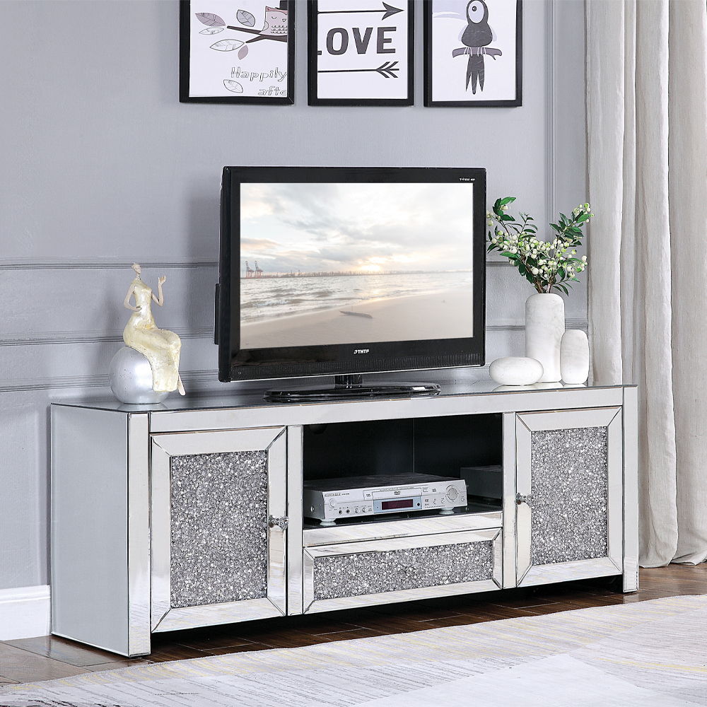 Noralie - TV Stand - Mirrored & Faux Diamonds