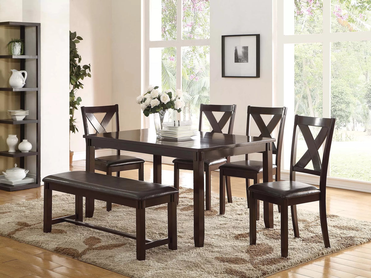 6-Piece Dining Set – Table + 4 Chairs + Bench – Espresso (F2297)