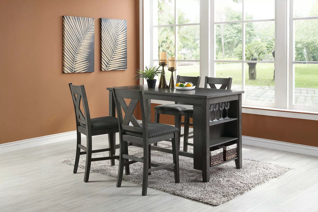 Counter Height Table – Side Shelf Storage – Dark Gray (F2488)
