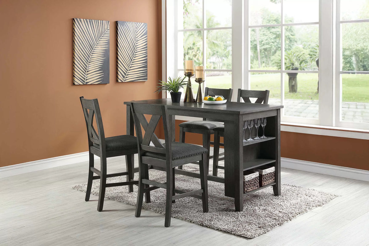 Counter Height Table – Side Shelf Storage – Dark Gray (F2488)