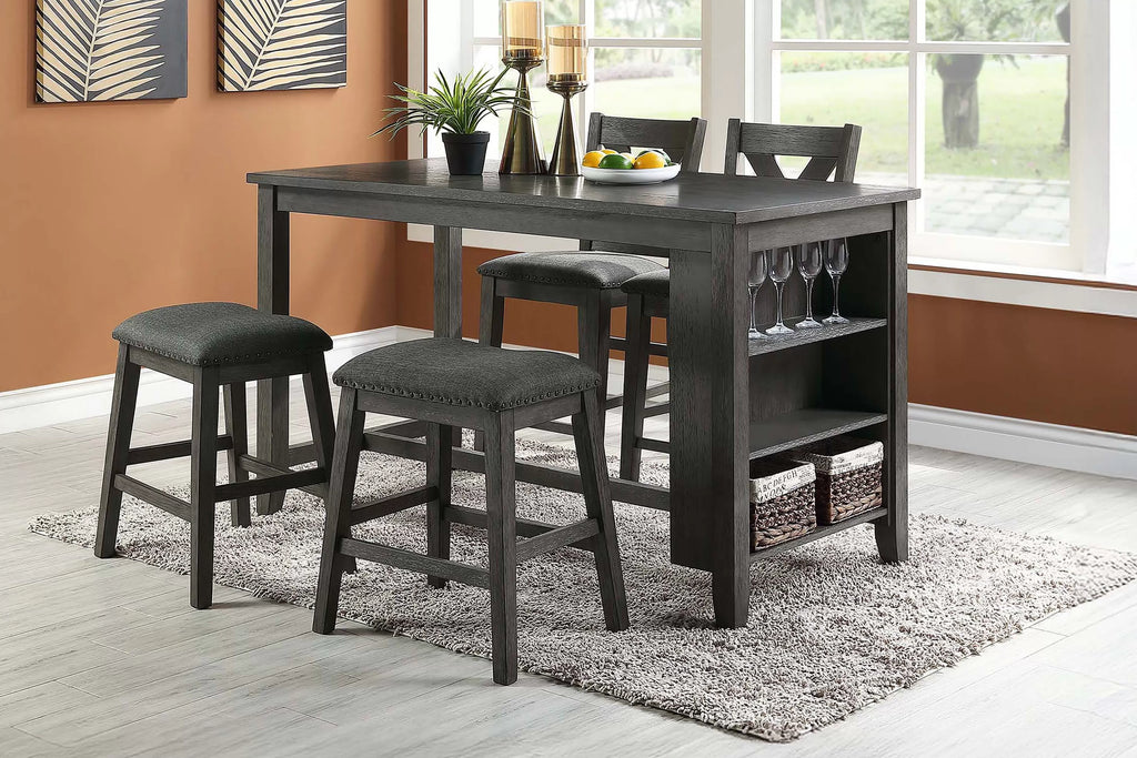 Counter Height Table – Side Shelf Storage – Dark Gray (F2488)