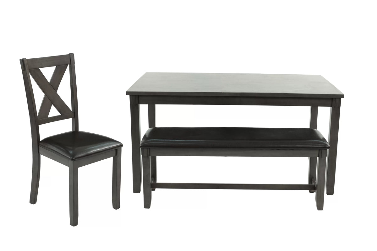 6-Piece Dining Set – Table + 4 Chairs + Bench – Gray (F2548)