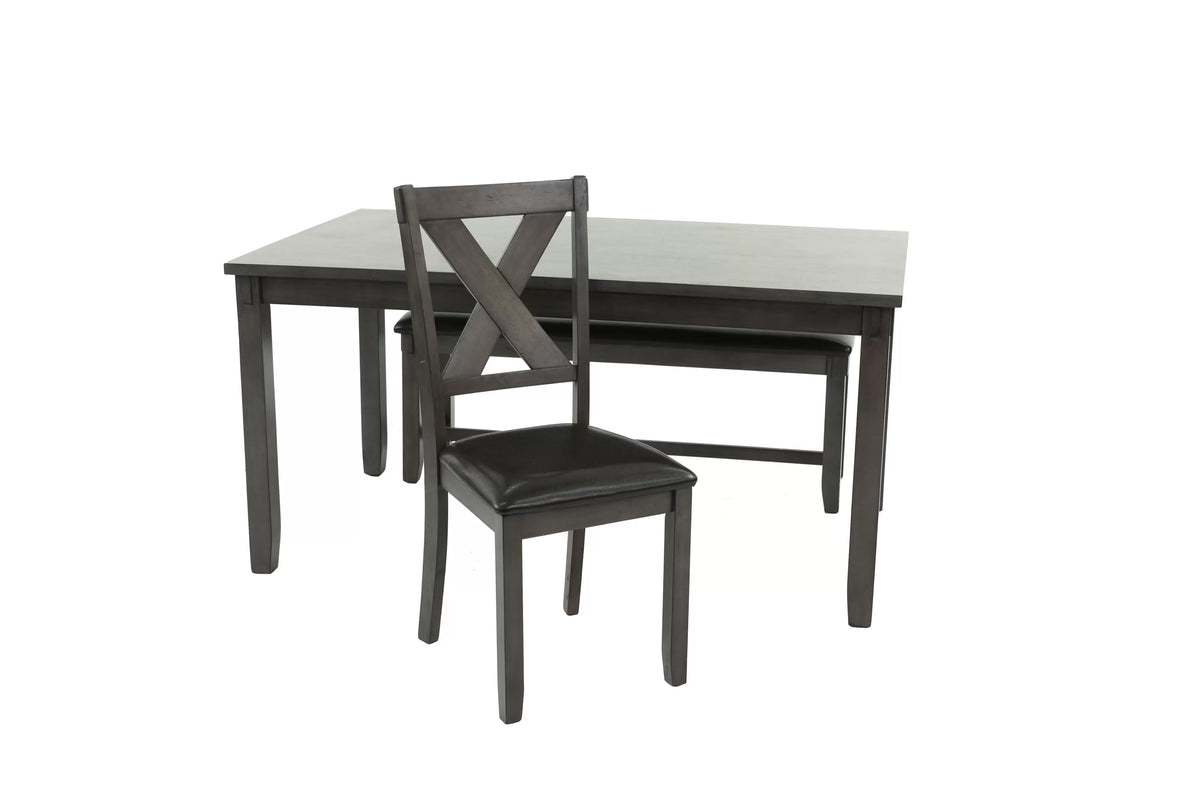 6-Piece Dining Set – Table + 4 Chairs + Bench – Gray (F2548)