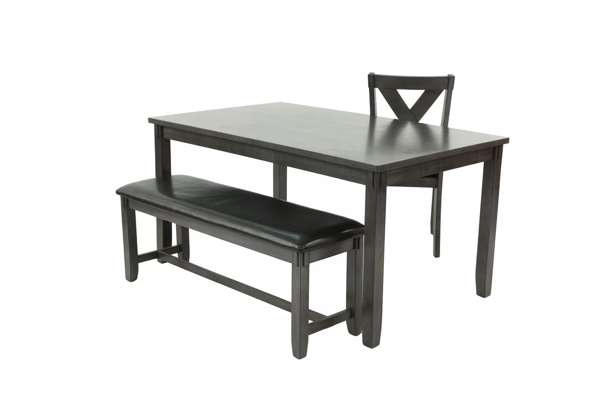 6-Piece Dining Set – Table + 4 Chairs + Bench – Gray (F2548)