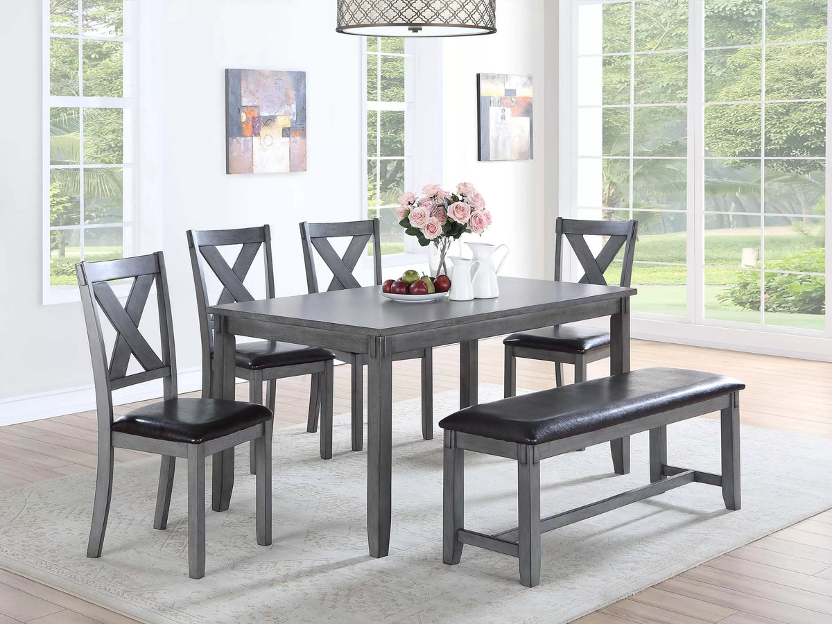6-Piece Dining Set – Table + 4 Chairs + Bench – Gray (F2548)