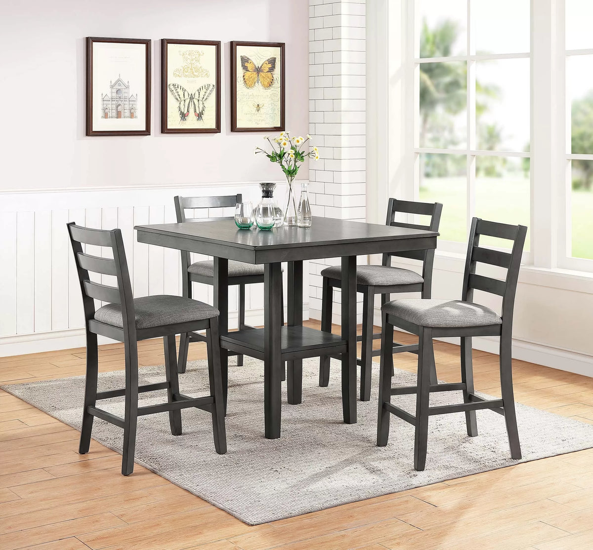5-Piece Counter Height Dining Set – Table W/Under-Table Shelf + 4 Chairs (F2552)