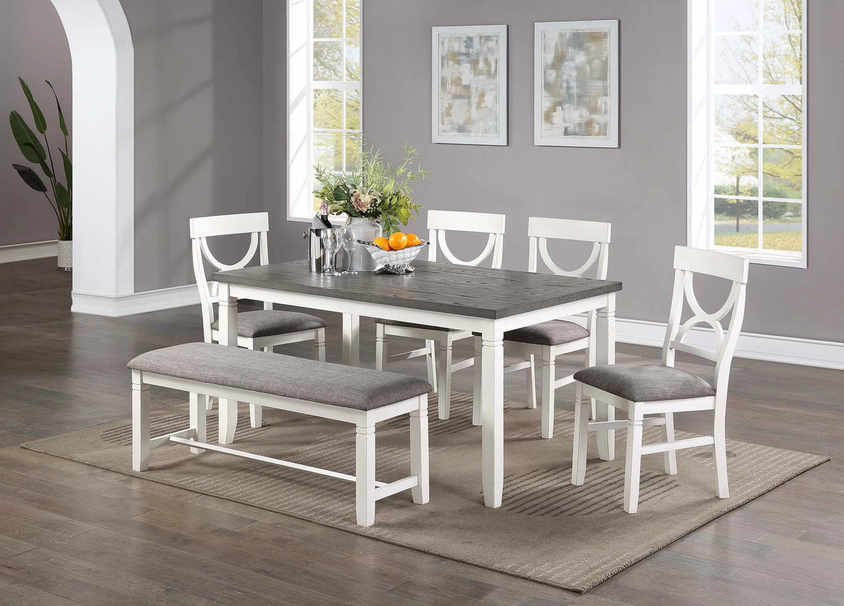 6-Pc Dining Set – Table + 4 Chairs + Bench – White (F2562)