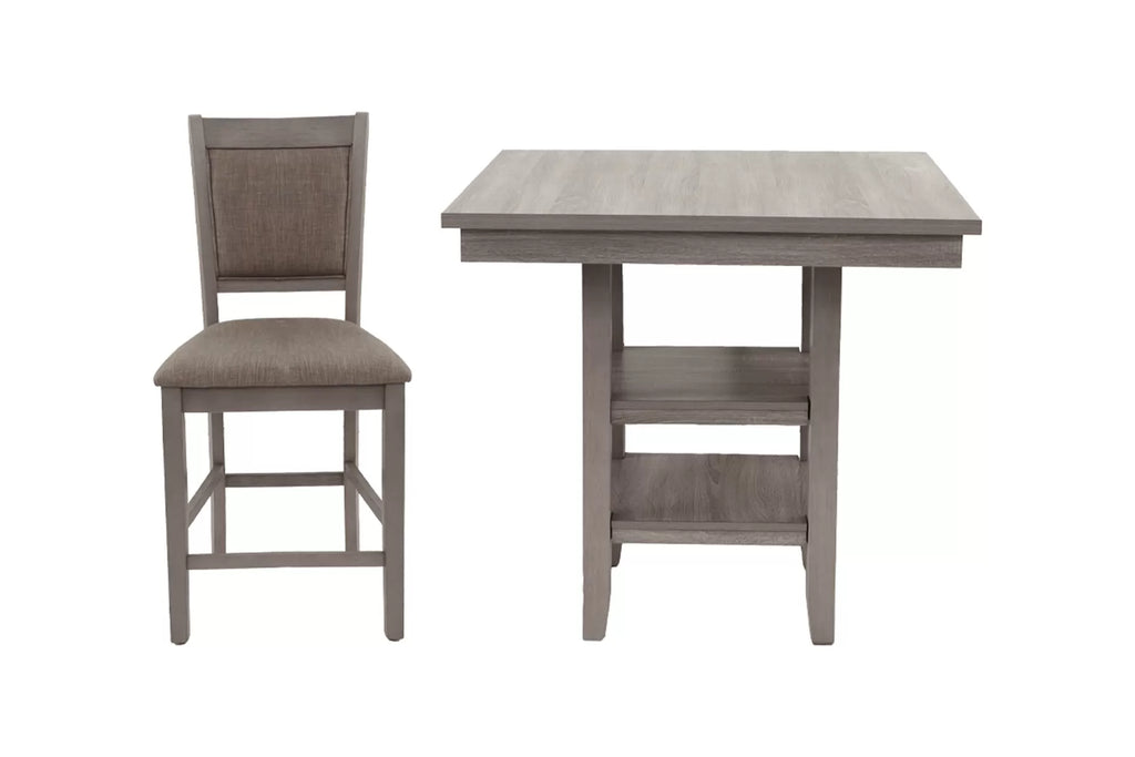 5-Piece Counter Height Dining Set – Table W/Under-Table Shelf + 4 Chairs – Gray (F2604)