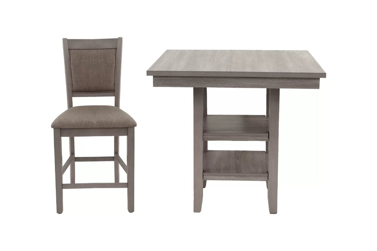 5-Piece Counter Height Dining Set – Table W/Under-Table Shelf + 4 Chairs – Gray (F2604)