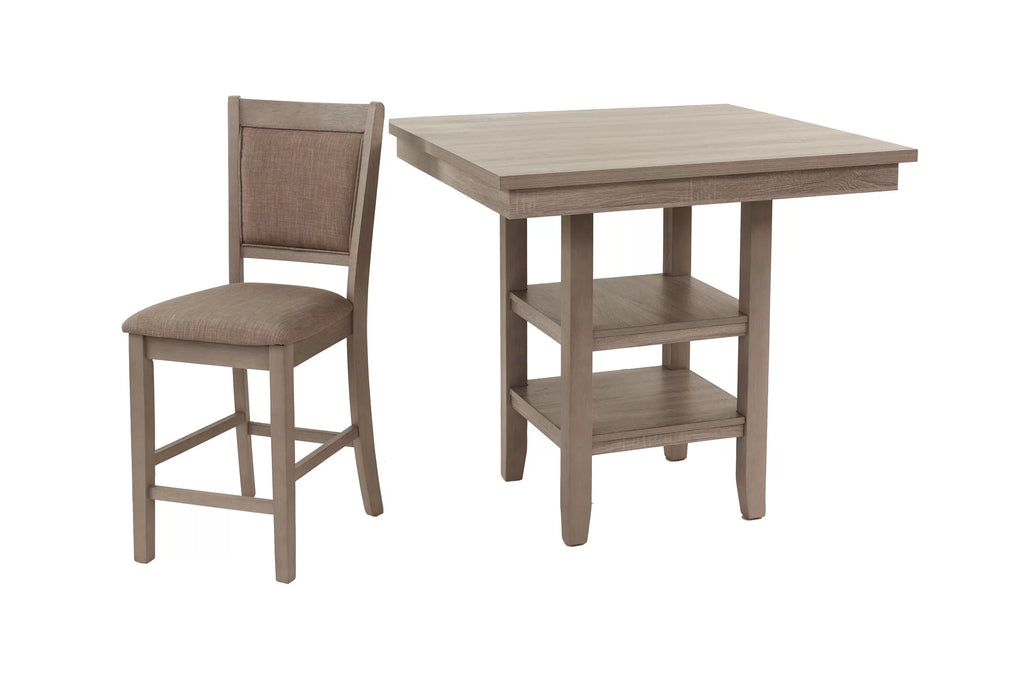 5-Piece Counter Height Dining Set – Table W/Under-Table Shelf + 4 Chairs – Gray (F2604)