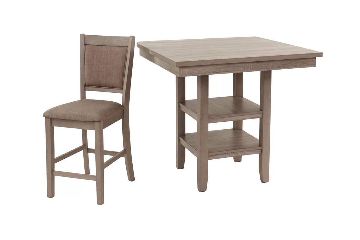 5-Piece Counter Height Dining Set – Table W/Under-Table Shelf + 4 Chairs – Gray (F2604)
