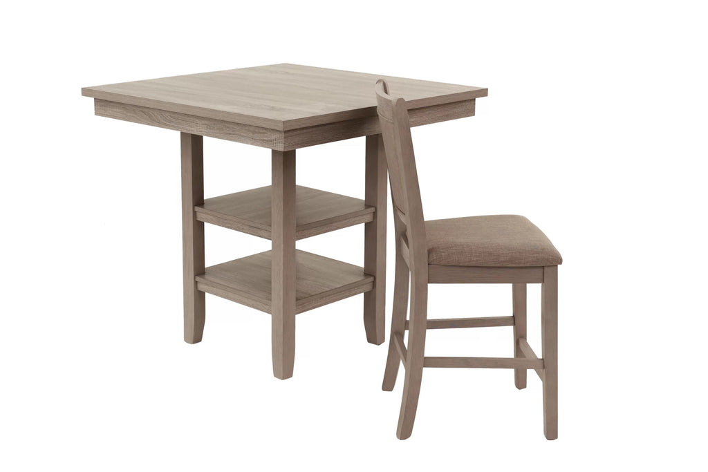 5-Piece Counter Height Dining Set – Table W/Under-Table Shelf + 4 Chairs – Gray (F2604)