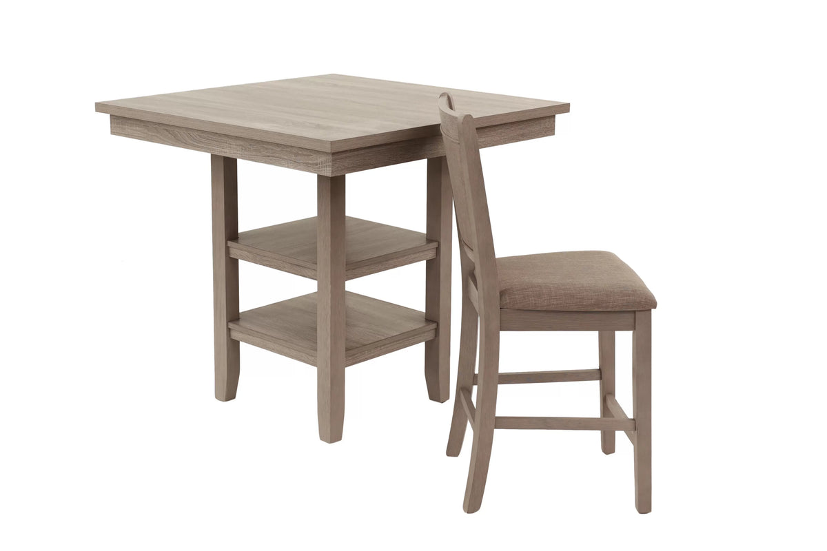 5-Piece Counter Height Dining Set – Table W/Under-Table Shelf + 4 Chairs – Gray (F2604)