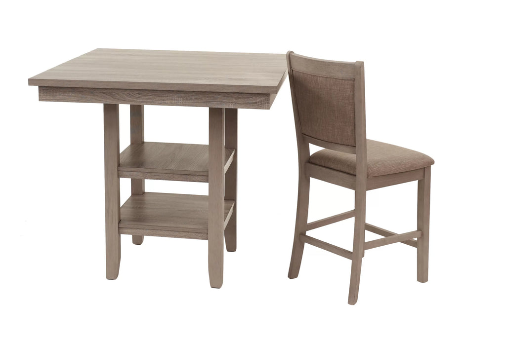 5-Piece Counter Height Dining Set – Table W/Under-Table Shelf + 4 Chairs – Gray (F2604)