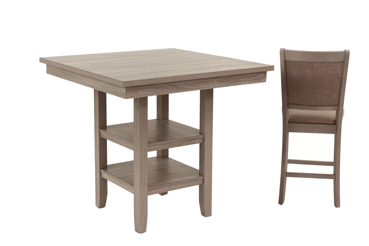5-Piece Counter Height Dining Set – Table W/Under-Table Shelf + 4 Chairs – Gray (F2604)