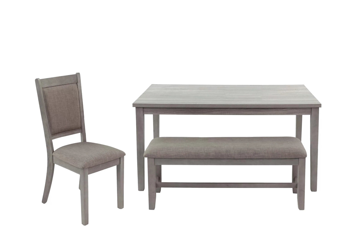 6-Piece Dining Set – Table + 4 Chairs + Bench – Gray (F2606)