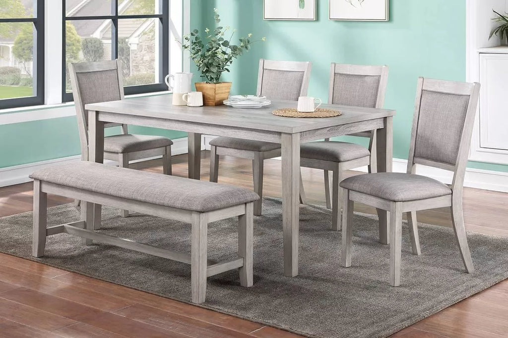 6-Piece Dining Set – Table + 4 Chairs + Bench – Gray (F2606)