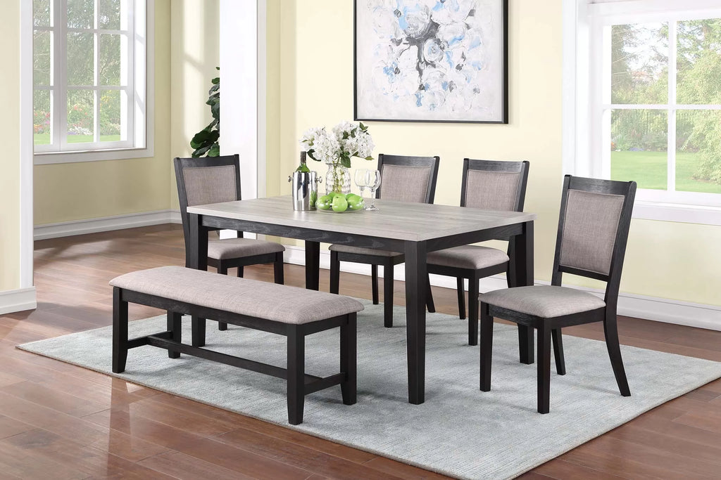 6-Piece Dining Set – Table + 4 Chairs + Bench – Espresso (F2607)