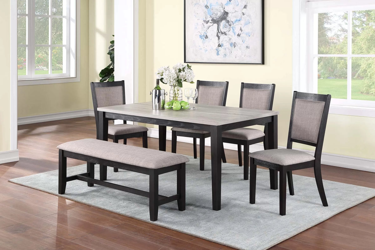 6-Piece Dining Set – Table + 4 Chairs + Bench – Espresso (F2607)
