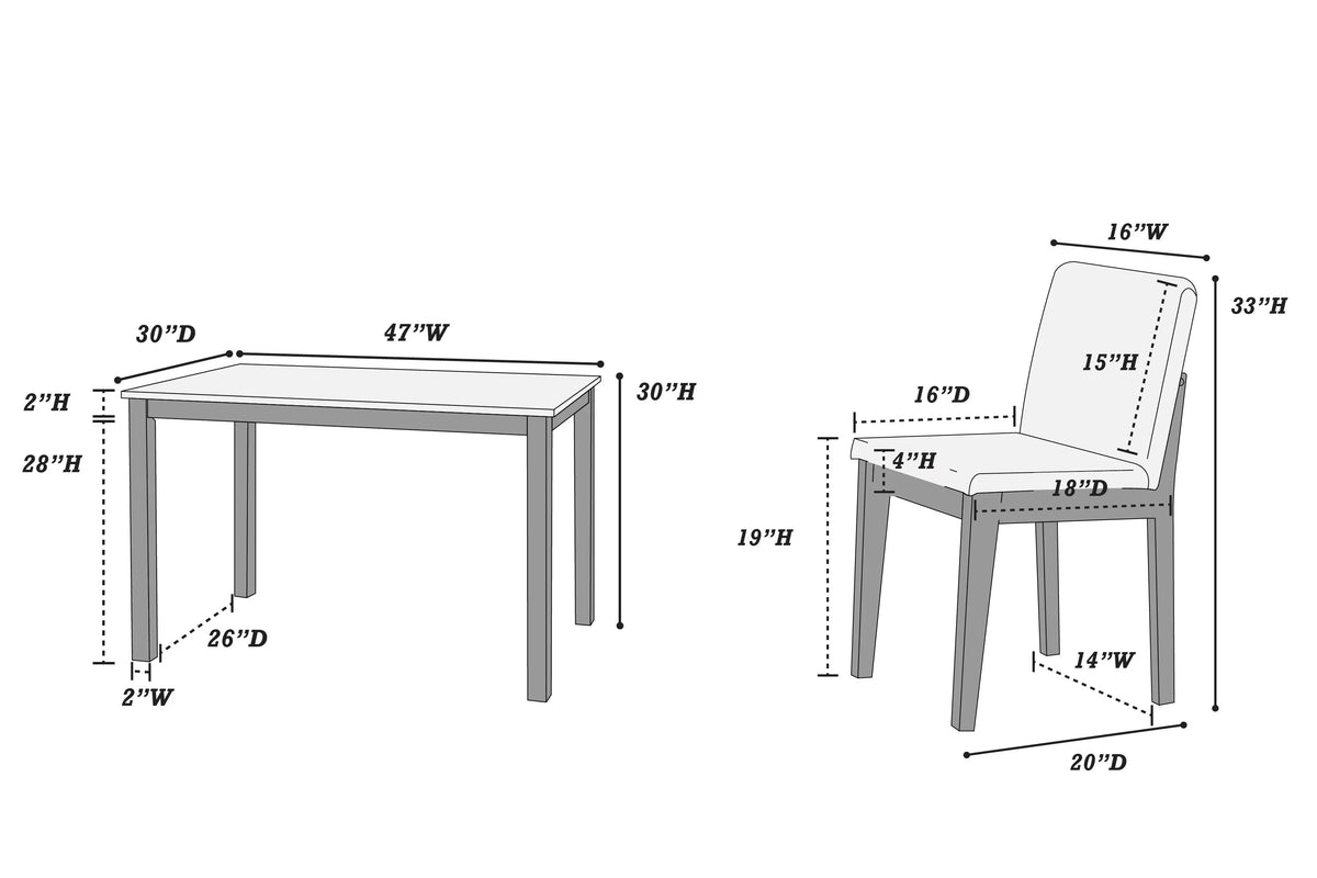 5 Piece Dining Set – Table + 4 Chairs – Silver (F2612)