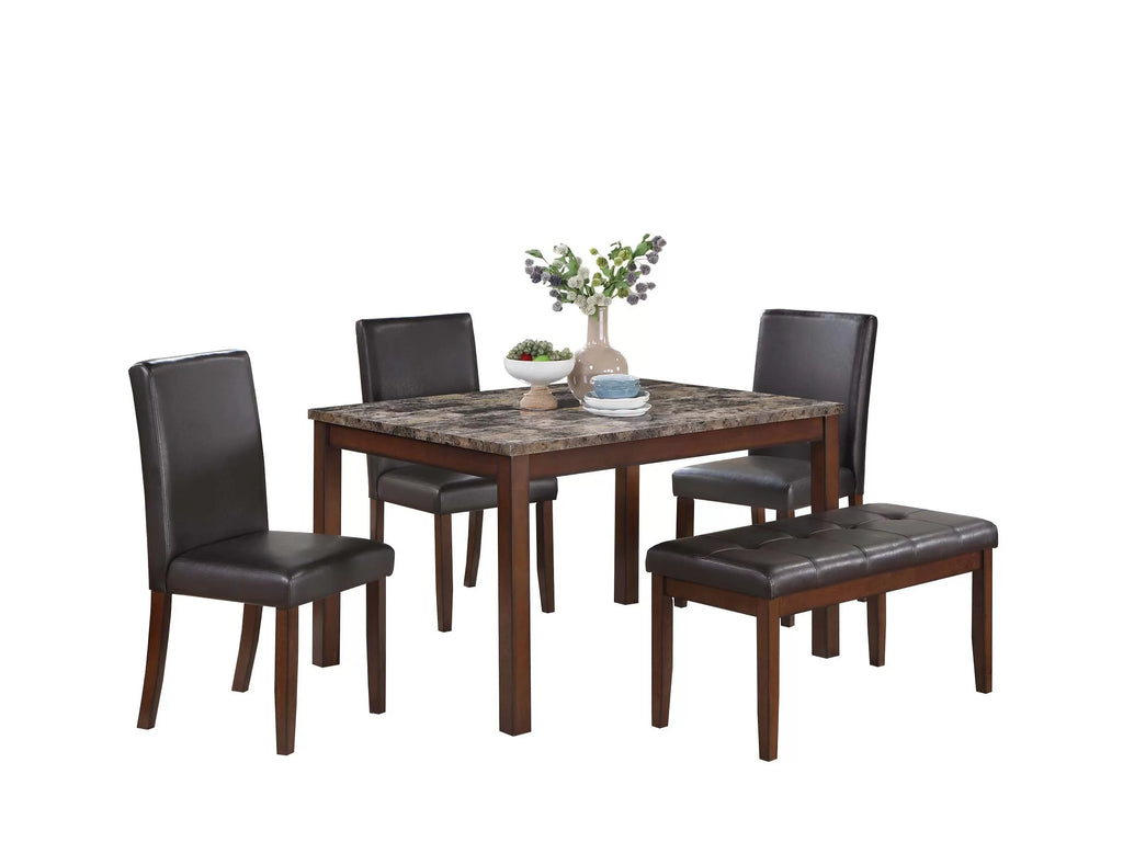 5-Piece Dining Set – Table + 3 Chairs + Bench – Espresso (F2614)